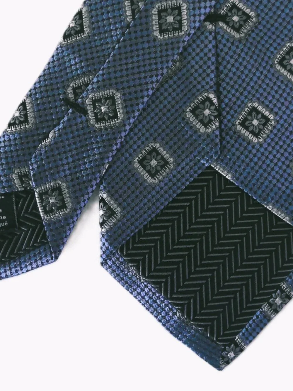 Nordstrom Men's Neck Tie French Blue Black & Silvery Gray Classic 100% Silk